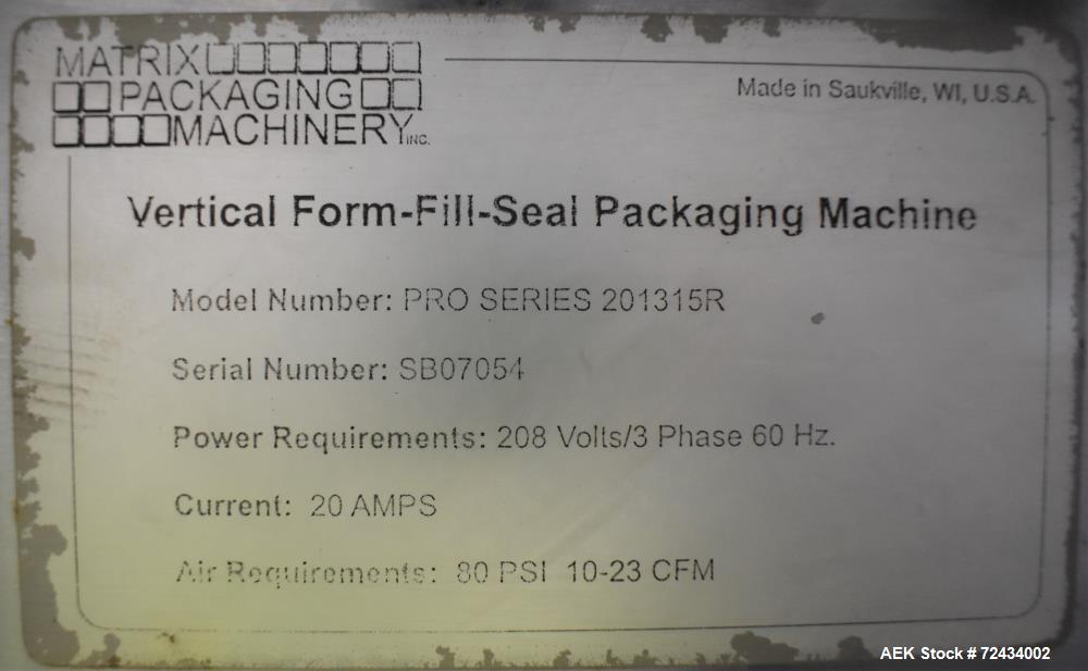 Matrix Packaging MatrixPro Vertical Form Fill and Seal Machine